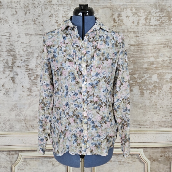 Vintage Tops - Floral Blouse Top M Cottagecore Grannycore Long Sleeve Fitted Lightweight